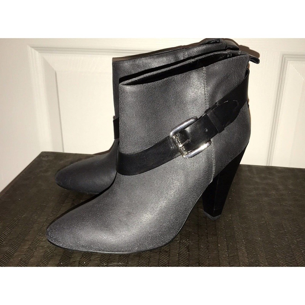 GUESS Ankle Booties Size 9, Genuine Leather Boots, Dark Gray with Buckle NEW